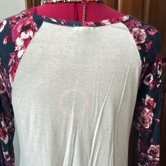 Eyeshadow, top 3/4 contrast Raglan sleeves scoop neck Cream navy red size S - Picture 5 of 9